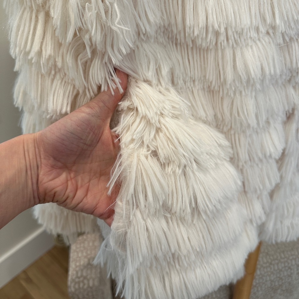 Style U Cream Shag Faux Fur Jacket Fringe Textured Open Front Size L - Picture 5 of 7